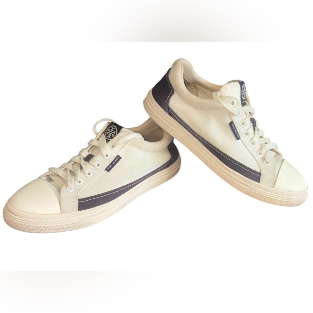 Tory Burch Classic Courts Shoes Sneakers Ivory and Perfect Navy size 7.5